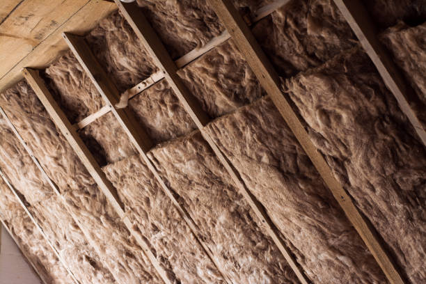 fiberglass is used as warming mineral material on a ceiling in a private house.
